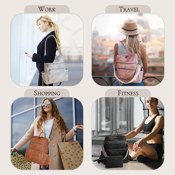 Waterproof PU Leather Backpack Women Anti-Theft Multi-Purpose Shoulder Bag - Picture 4 of 6